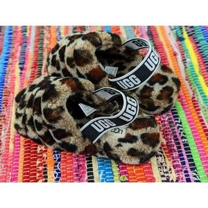 UGG Fluff Yeah #1106252 Womens 7 Slide Spotty Slide Slipper Brown Leopard Print